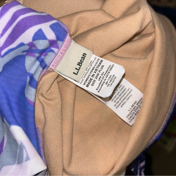 LL bean women purple tropical leaf print swim tankini top plus size 20W - Picture 2 of 3